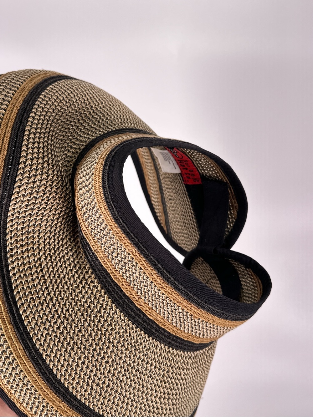 San Diego Hat Co Large Brim Roll Up Visor Woven Paper Tan Black OS - Picture 7 of 9
